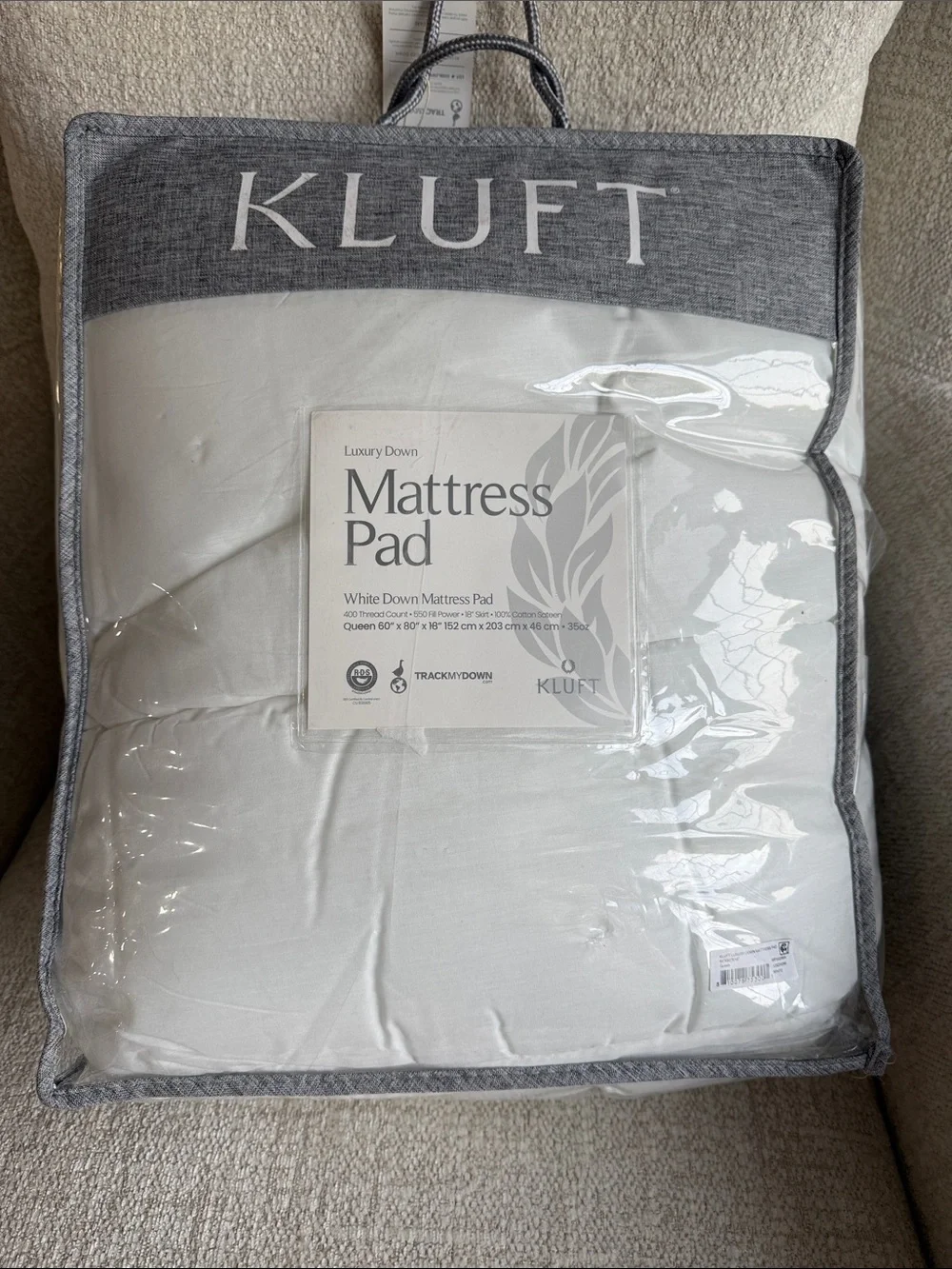 NIP Kluft Down Mattress Pad, Queen size $795 MSRP